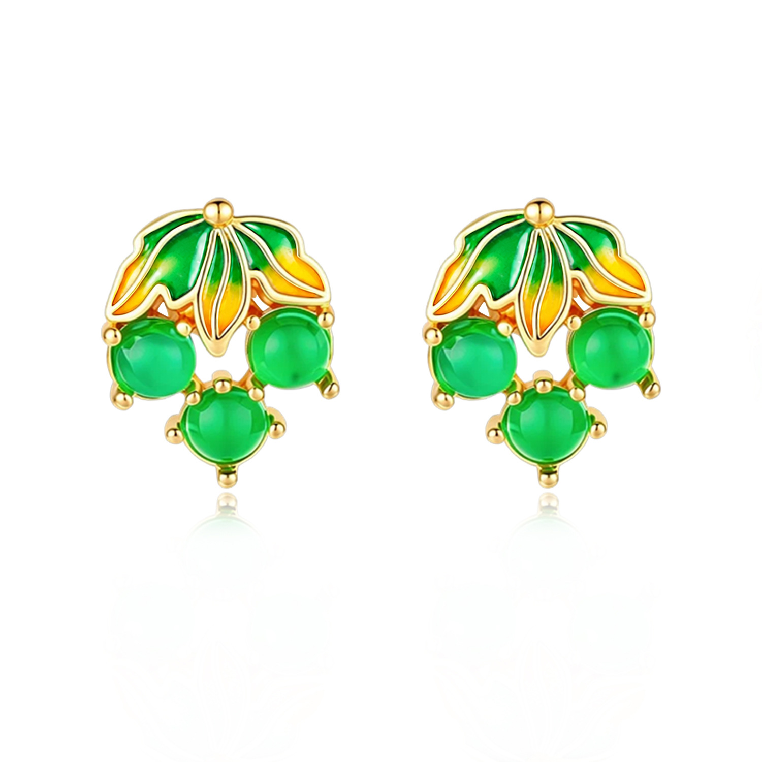 Gold Plated Jewelry - Burma Yeşimi Üzüm Küpeleri, Vintage Tarzı,