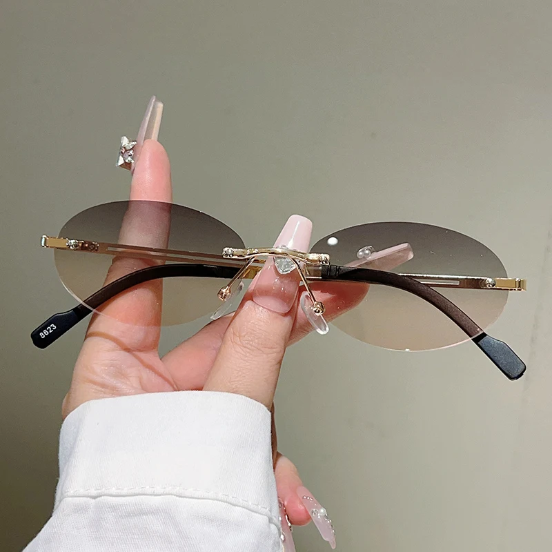 Sunglasses Uv400 - Çerçevesiz Oval Güneş Gözlüğü, Kadın Moda,