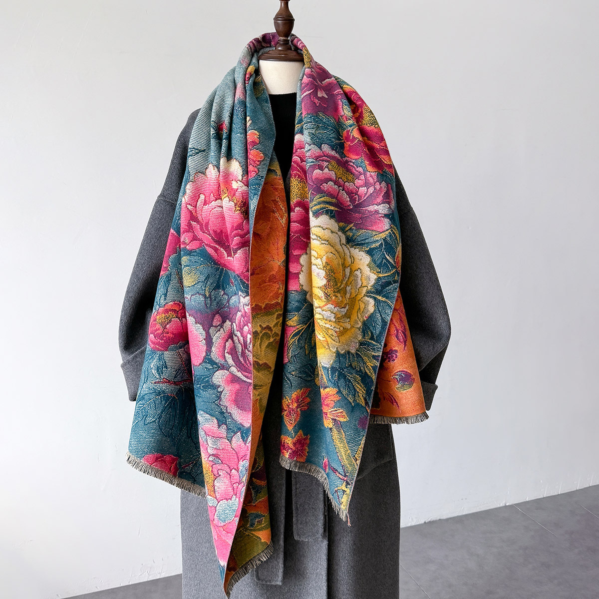 Cashmere Scarf - Sıcak Kaşmir Eşarp Kadın Şal Çiçek