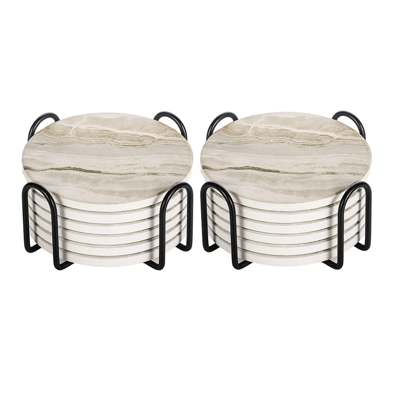 Marble Coaster Set - AT05-Emici Bardak Altlığı Setleri Mermer Desenli