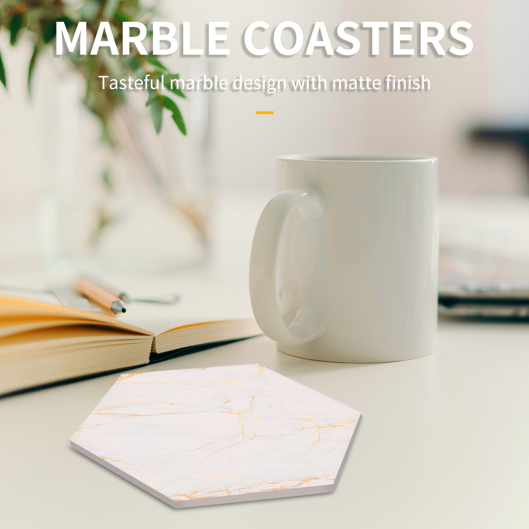 Marble Coaster Set - 8 PC Bardak Altlıkları Tutuculu Emici