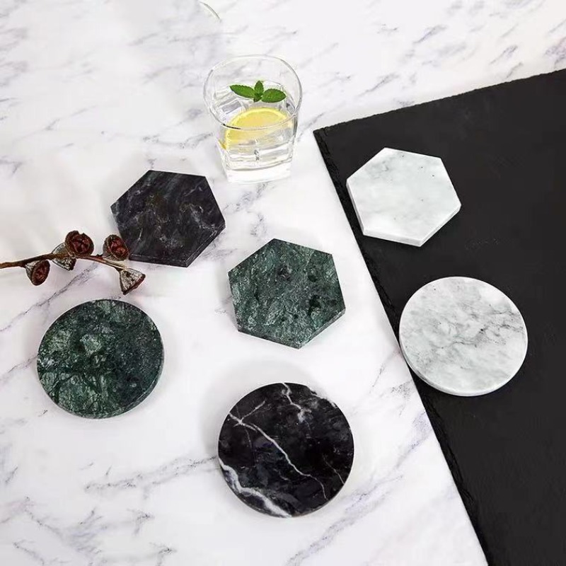 Marble Coaster Set - 1 adet mermer bardak yuvarlak anti-patinaj