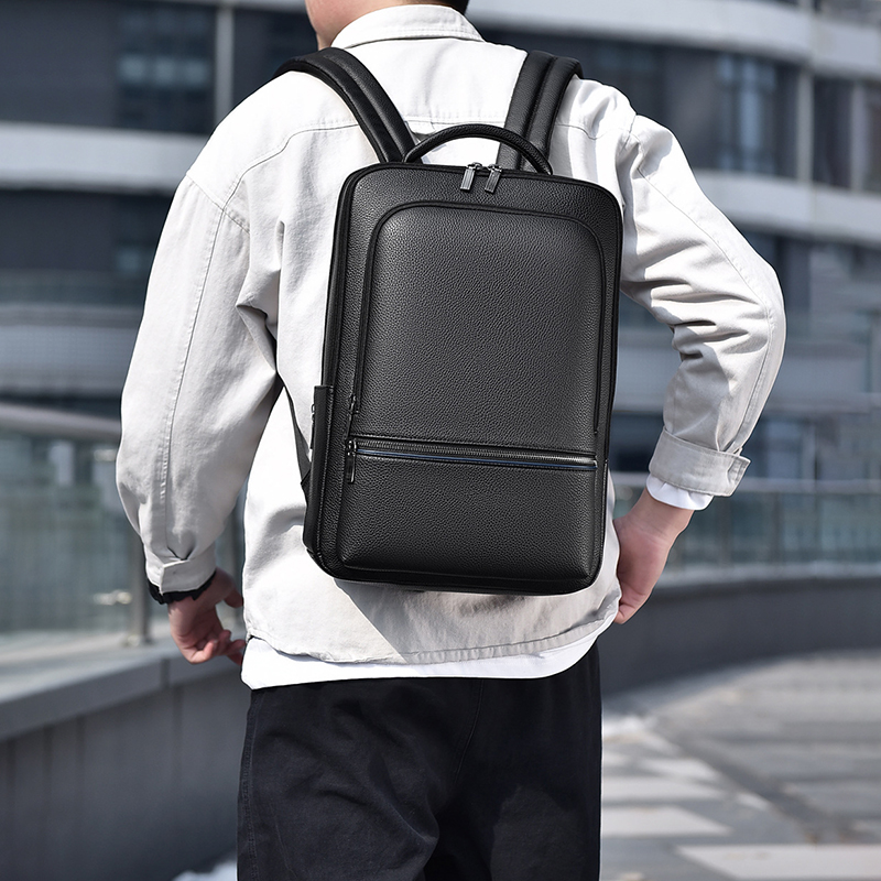 Leather Briefcase - PU deri erkek sırt çantası USB