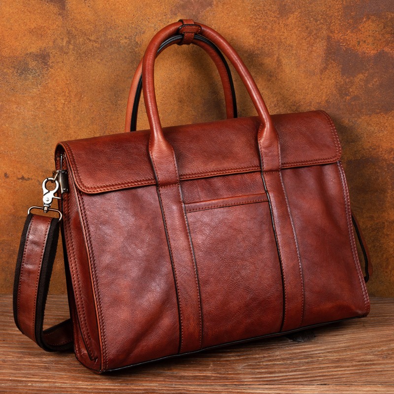 Leather Briefcase - Bitkisel tabaklanmış deri çanta erkek askılı