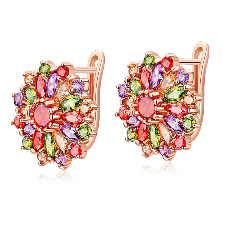 Gold Plated Jewelry - Doğal kristal çiçek küpe gerçek takı
