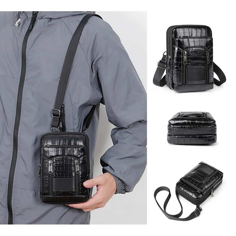 Leather Wallet Men - Erkekler Şık Timsah Baskı Crossbody Omuz