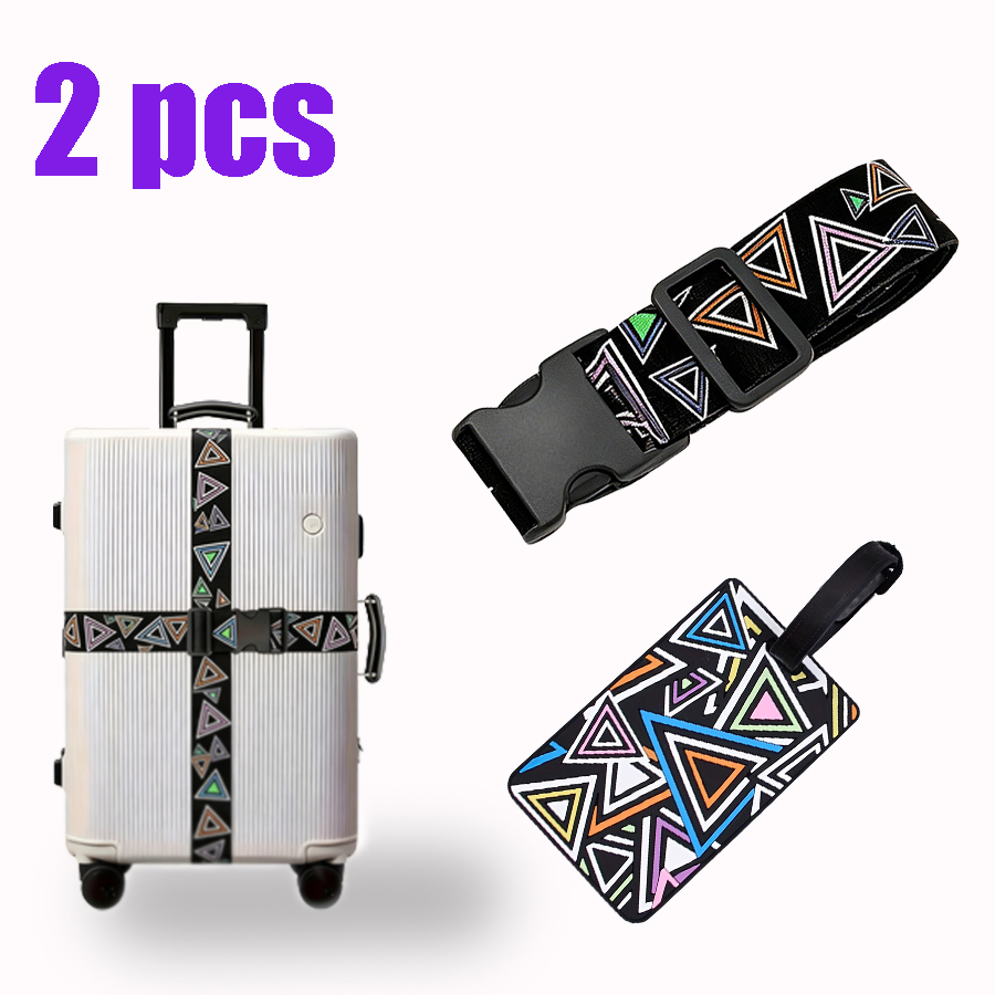 Travel Luggage Set - Siyah Zemin Üzerine Renkli Üçgen Baskılı