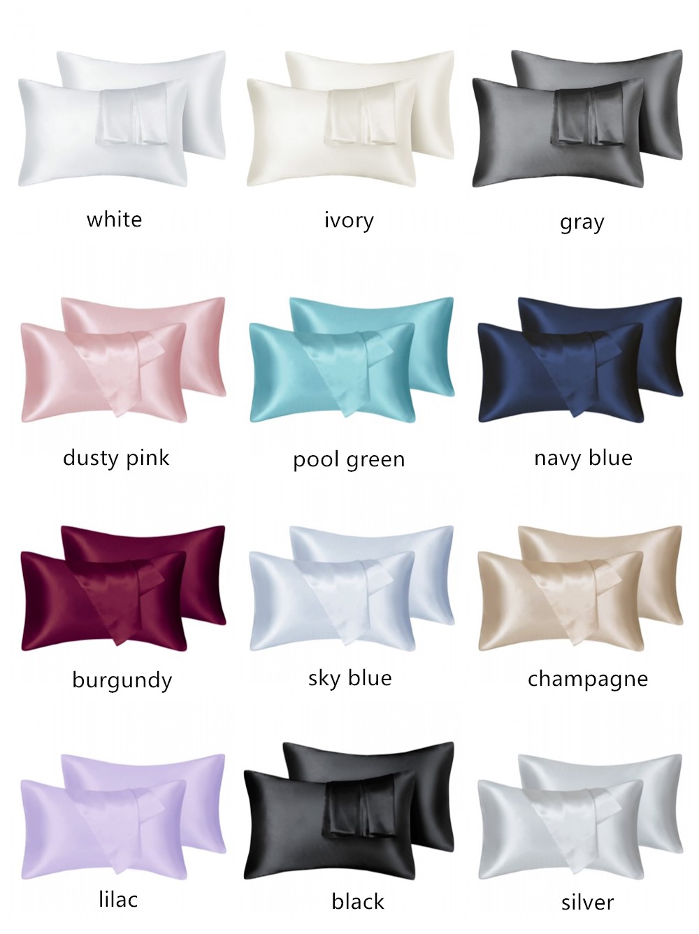 Silk Pillowcase - 2 adet/grup Katı Ipeksi Saten Cilt
