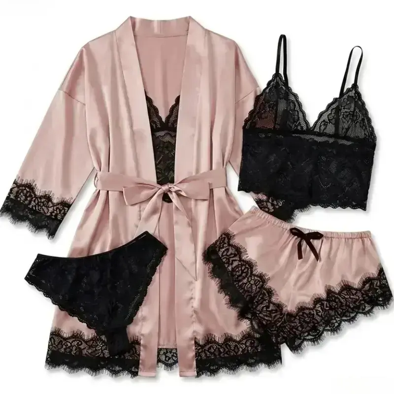 Luxury Gift Set - Kadınlar için 4 Parçalı Saten Pijama