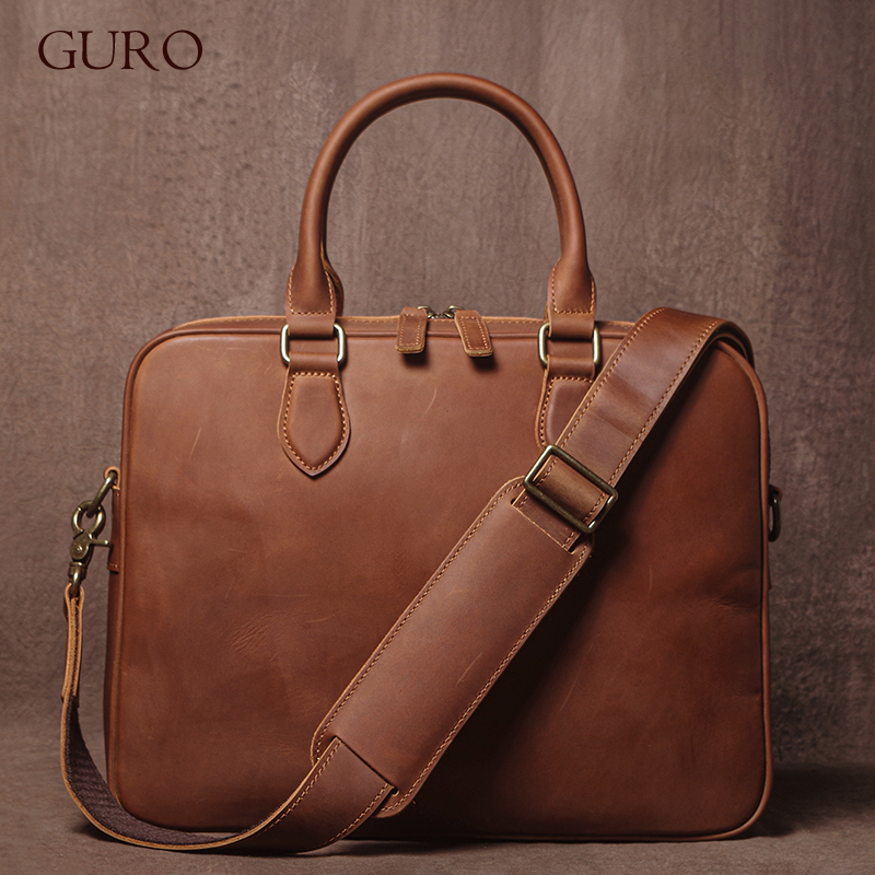 Leather Briefcase - GURO Erkekler Çılgın At Inek Derisi