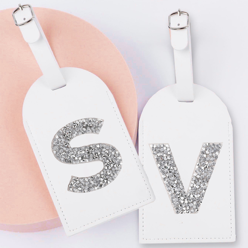Travel Luggage Set - A-Z Rhinestone Monogram Deri Bagaj Etiketi