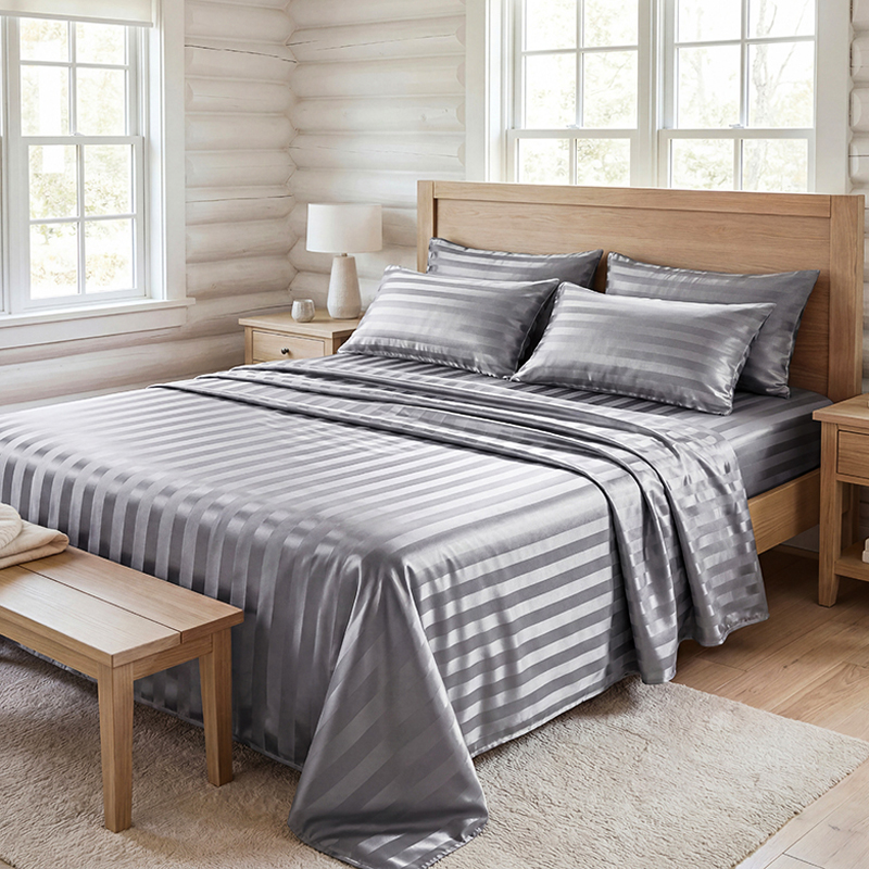 Silk Pillowcase - Kırışmaz Çizgili Saten Çarşaf Seti, Serinletici