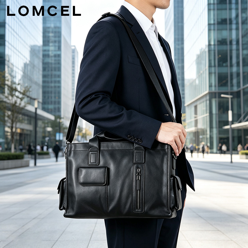 Leather Briefcase - LOMCEL P116, şık bir el çantası,