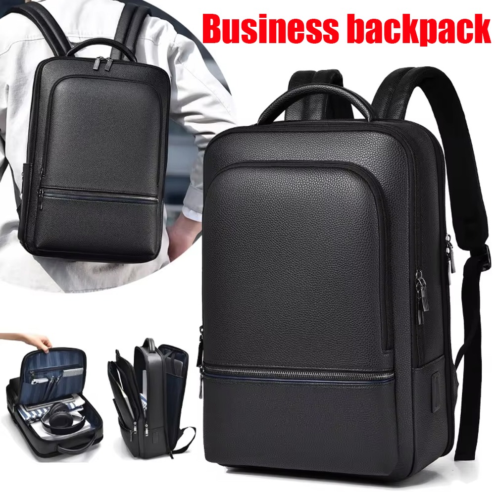 Leather Briefcase - PU Deri Erkek Sırt Çantası USB