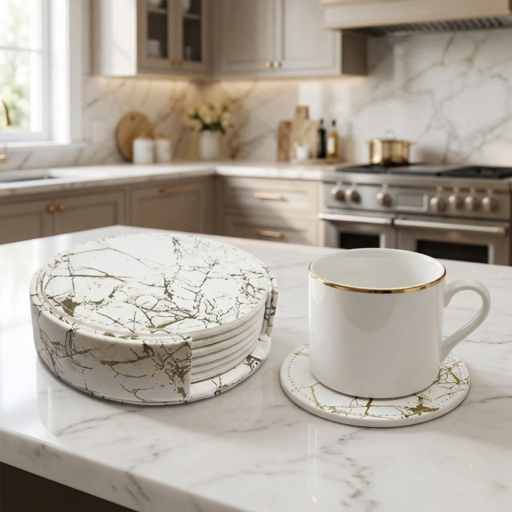 7 Adet Bardak Altlığı Seti PU  - Marble Coaster Set incelemesi ve fiyatı