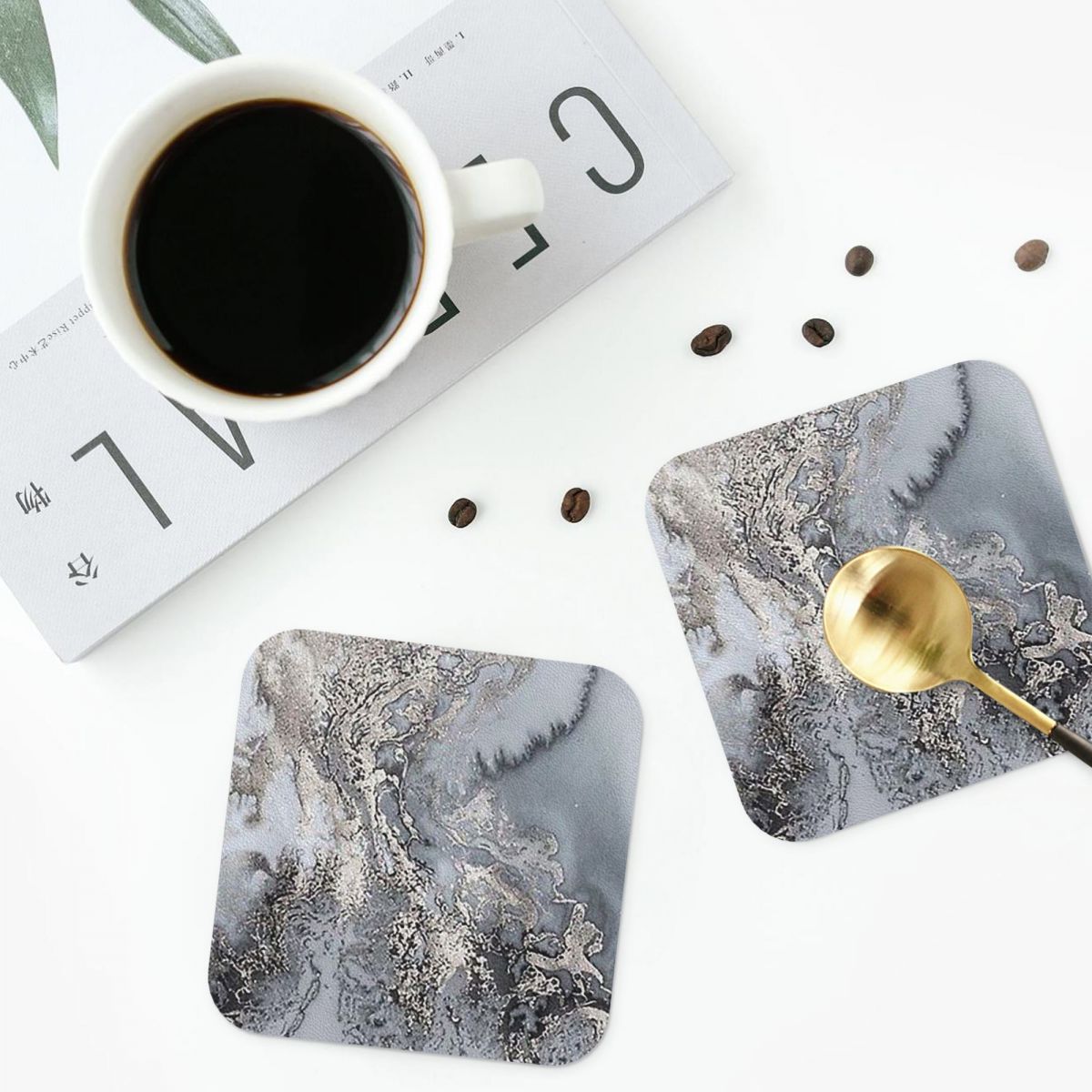 Gri ve Gümüş Mermer Bardak Alt - Marble Coaster Set incelemesi ve fiyatı